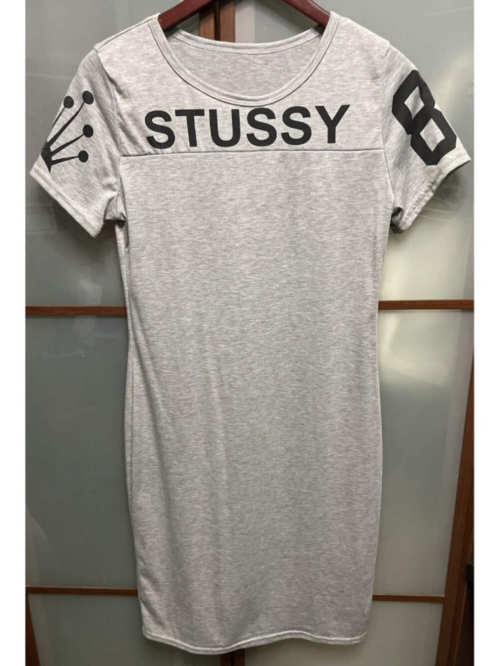 STUSSY Vintage Y2K Grey No 88 Jersey Bodycon Stretch Midi Dress Sporty Blokecore